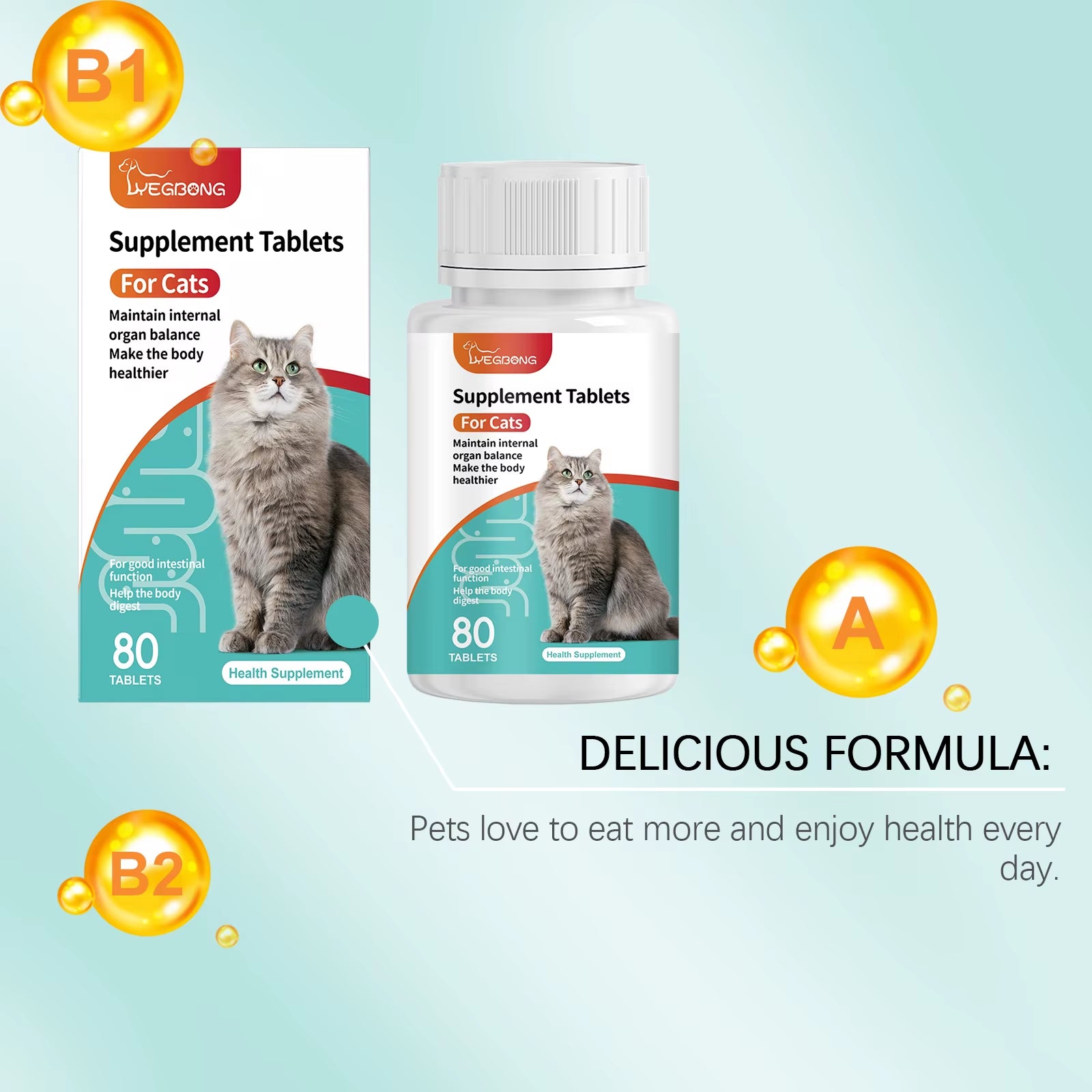 Cat Probiotic Tablets Improve Intestinal Health, Balance Digestion and Absorption, and Are Pet Nutritional Supplements