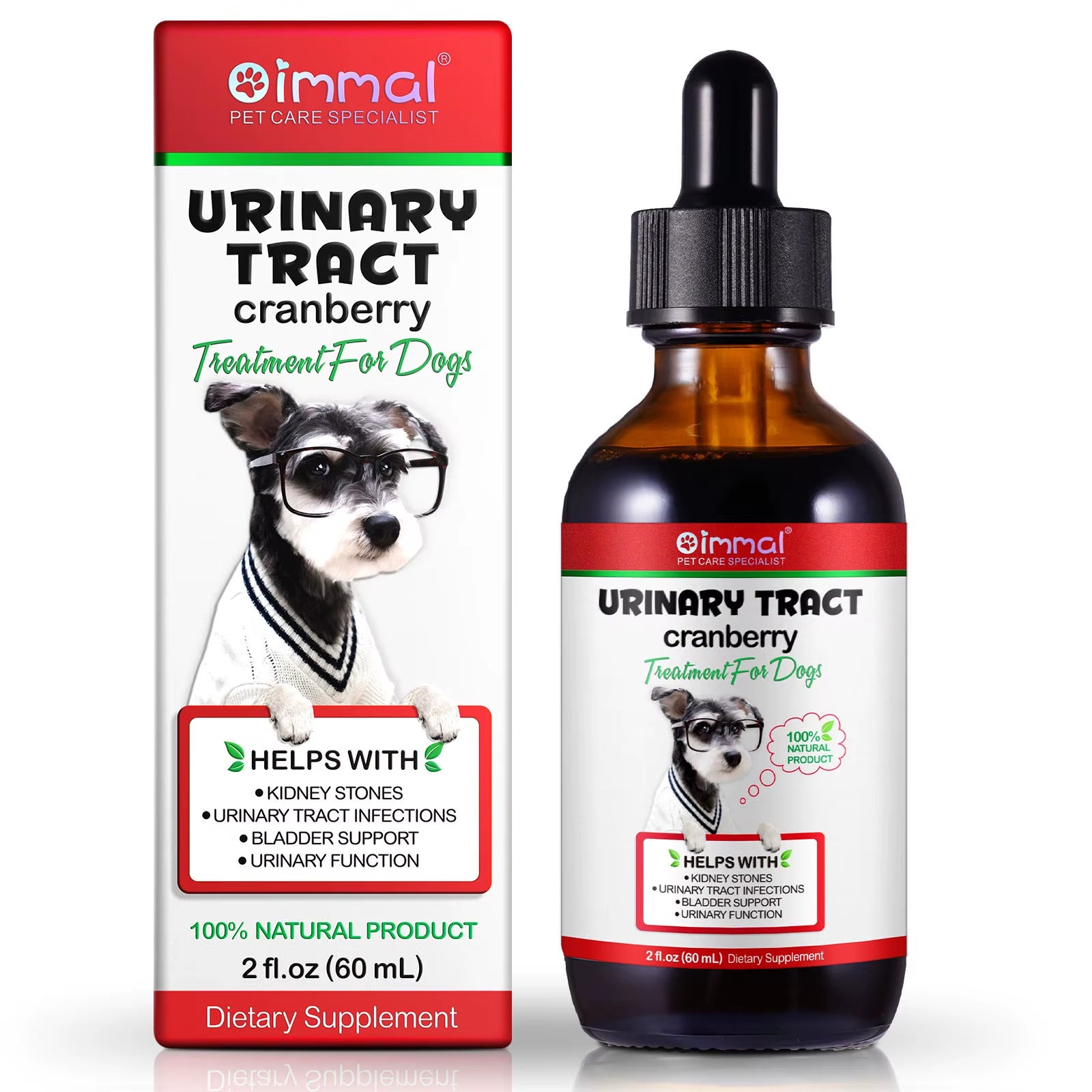 Urinary Tract Cranberry Kidney Stones Bladder Support Urinary Function 100% Natural Product 2 Fl.Oz 60 Ml Dietary Drops for Dogs