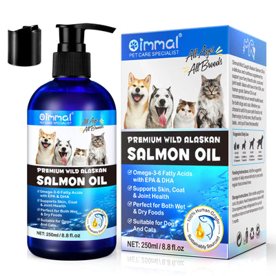 Premium Wild Alaskan Salmon Oil Omega-3-6 Fatty Acids with EPA DHA Supports Skin Coat Joint Health for All Ages Breeds Dogs Cats