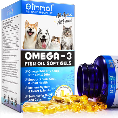 Fish Oil Soft Gels Omega-3 Fatty Acids for Dogs & Cats with EPA & DHA Promotes Heart Skin Coat Joint Support Pets Immune Health