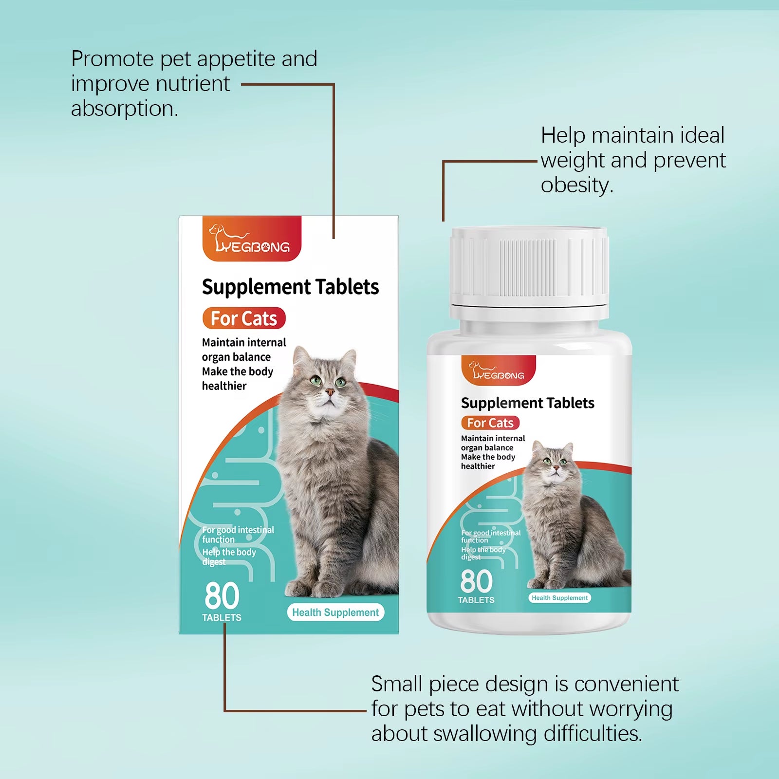Cat Probiotic Tablets Improve Intestinal Health, Balance Digestion and Absorption, and Are Pet Nutritional Supplements