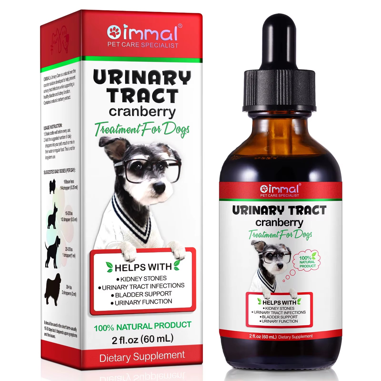 Urinary Tract Cranberry Kidney Stones Bladder Support Urinary Function 100% Natural Product 2 Fl.Oz 60 Ml Dietary Drops for Dogs