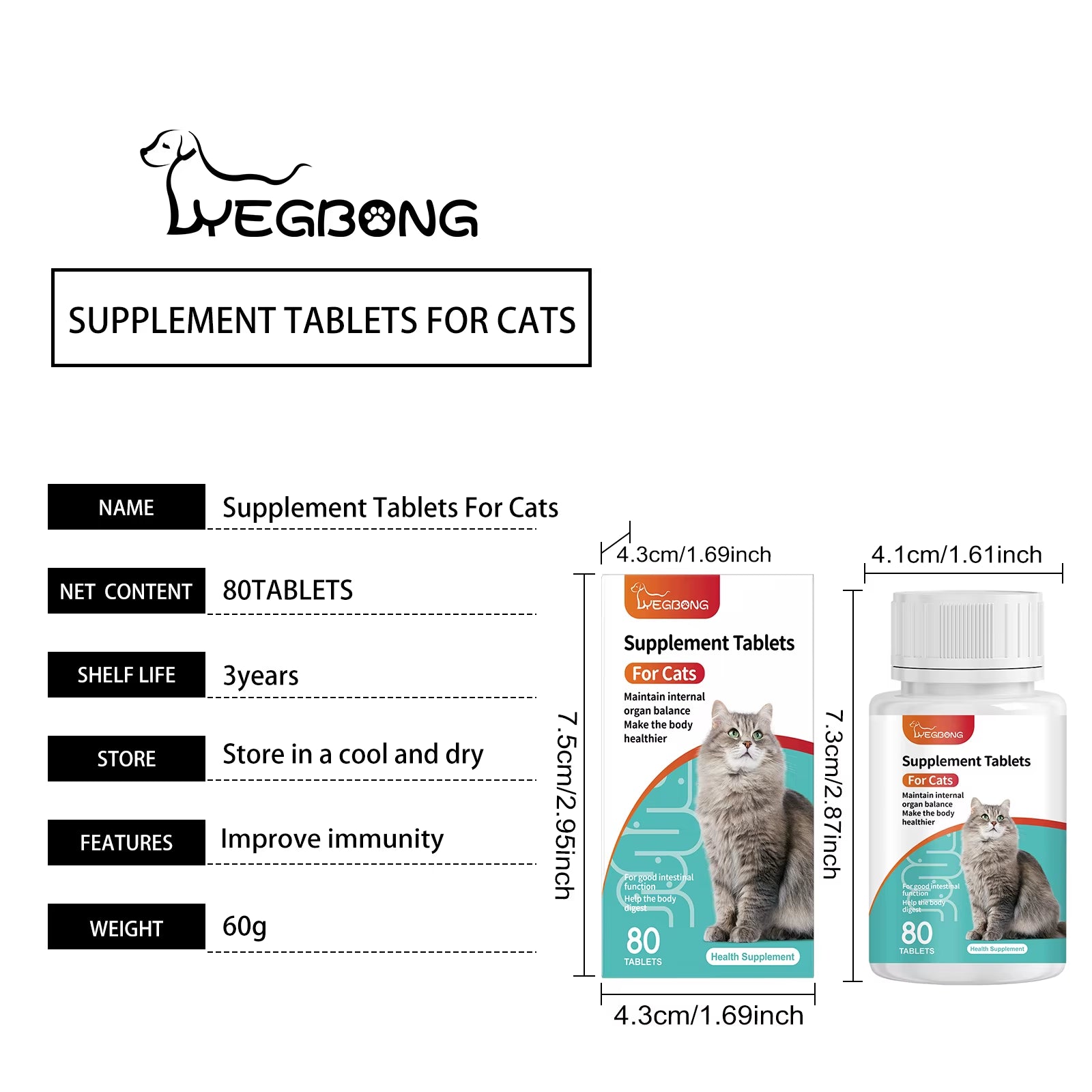 Cat Probiotic Tablets Improve Intestinal Health, Balance Digestion and Absorption, and Are Pet Nutritional Supplements