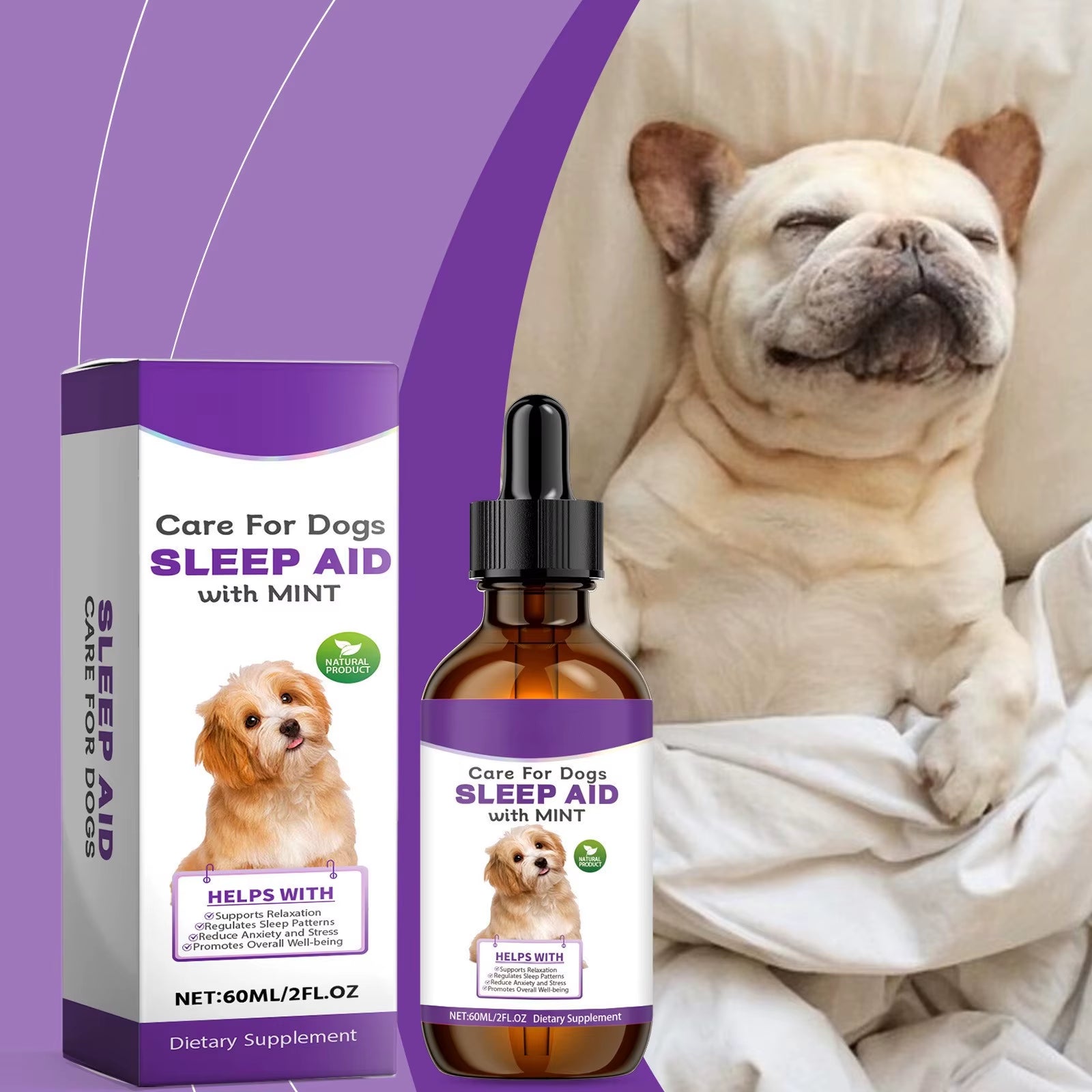 60ML Melatonin for Dogs Liquid Melatonin for Dogs, Calming for Dog, Melatonin for Dog Sleep Relieves Anxiety and Stress in Dog