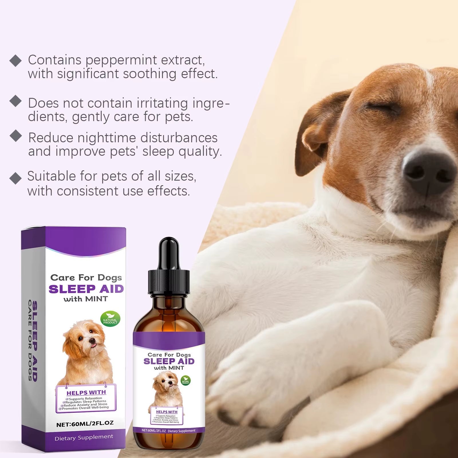 60ML Melatonin for Dogs Liquid Melatonin for Dogs, Calming for Dog, Melatonin for Dog Sleep Relieves Anxiety and Stress in Dog