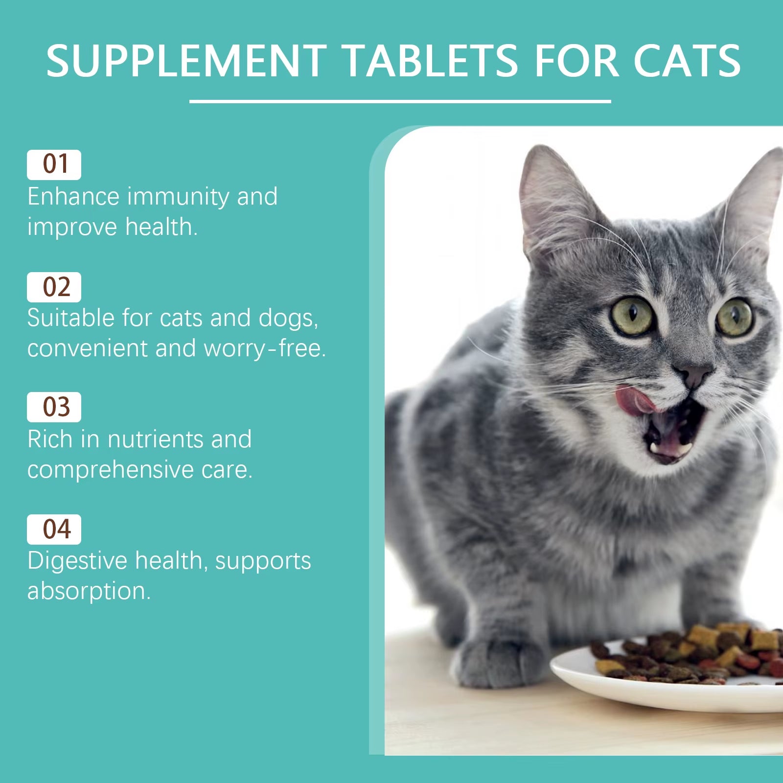 Cat Probiotic Tablets Improve Intestinal Health, Balance Digestion and Absorption, and Are Pet Nutritional Supplements