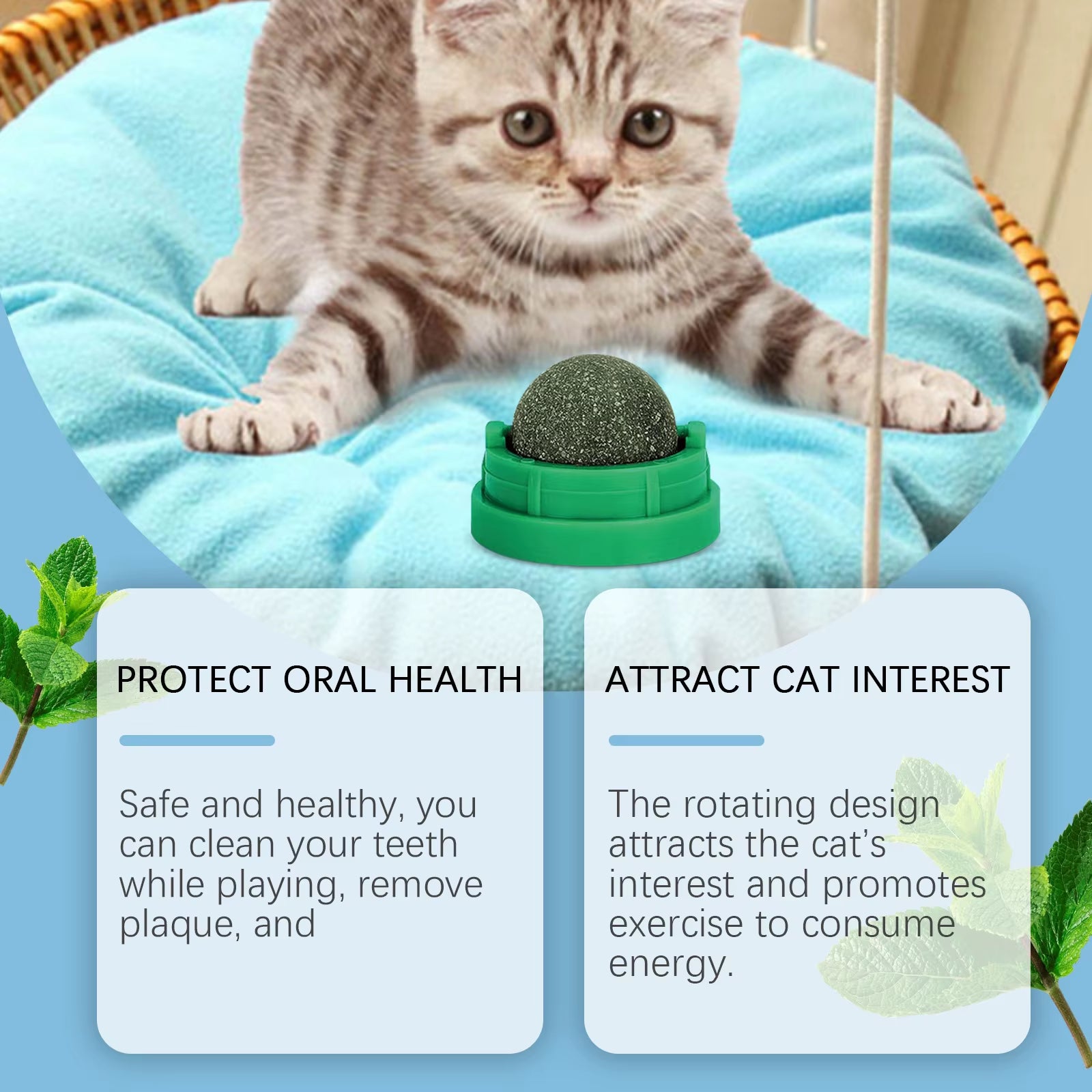 Mint-Flavored Rotating Cat Ball Toy, Chewing Toy, Teeth Cleaning and Care Rotating Mint Ball