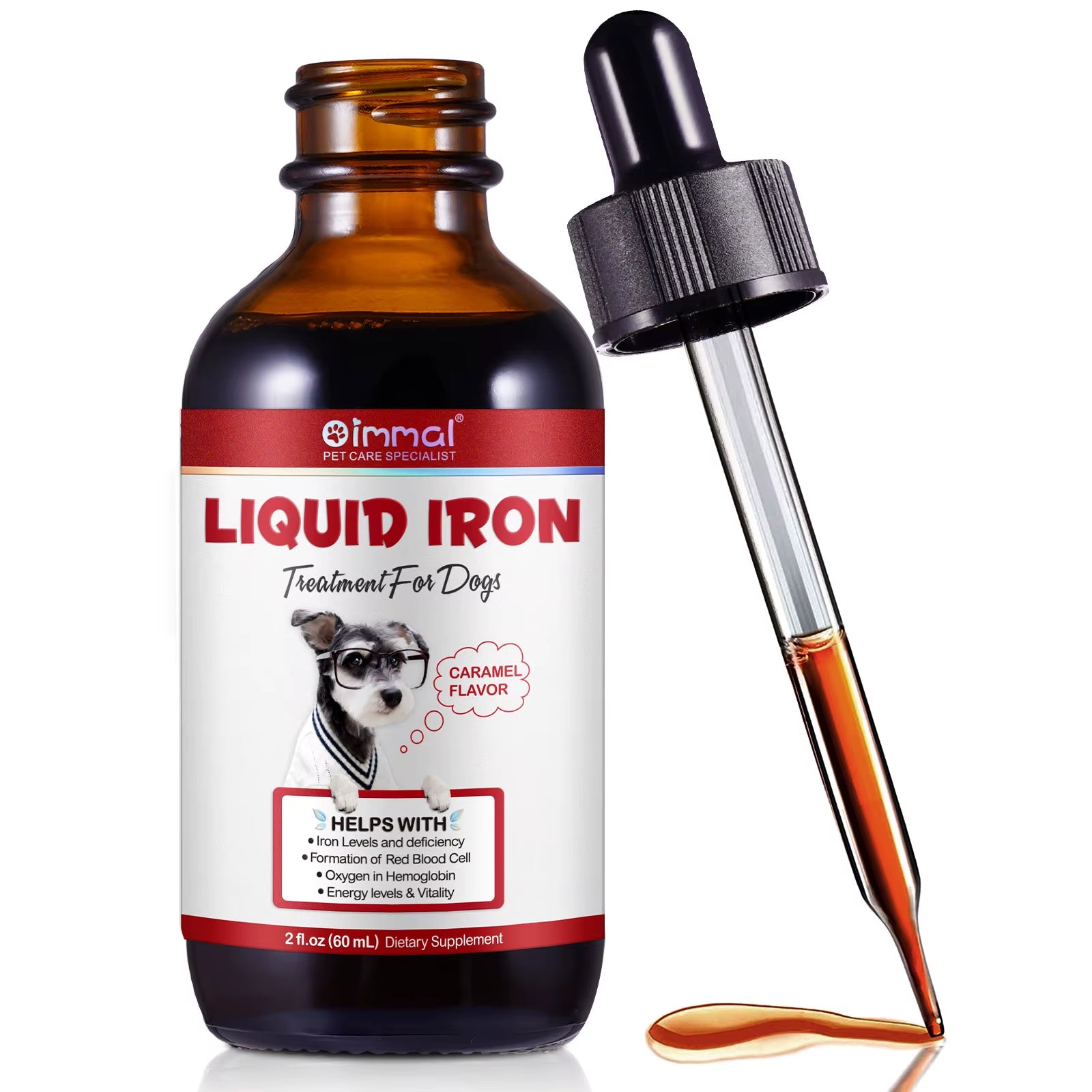 Liquid Iron for Dogs Helps Iron Levels and Deficiency Formation of Red Blood Cell Oxygen in Hemoglobin Energy Levels & Vitality