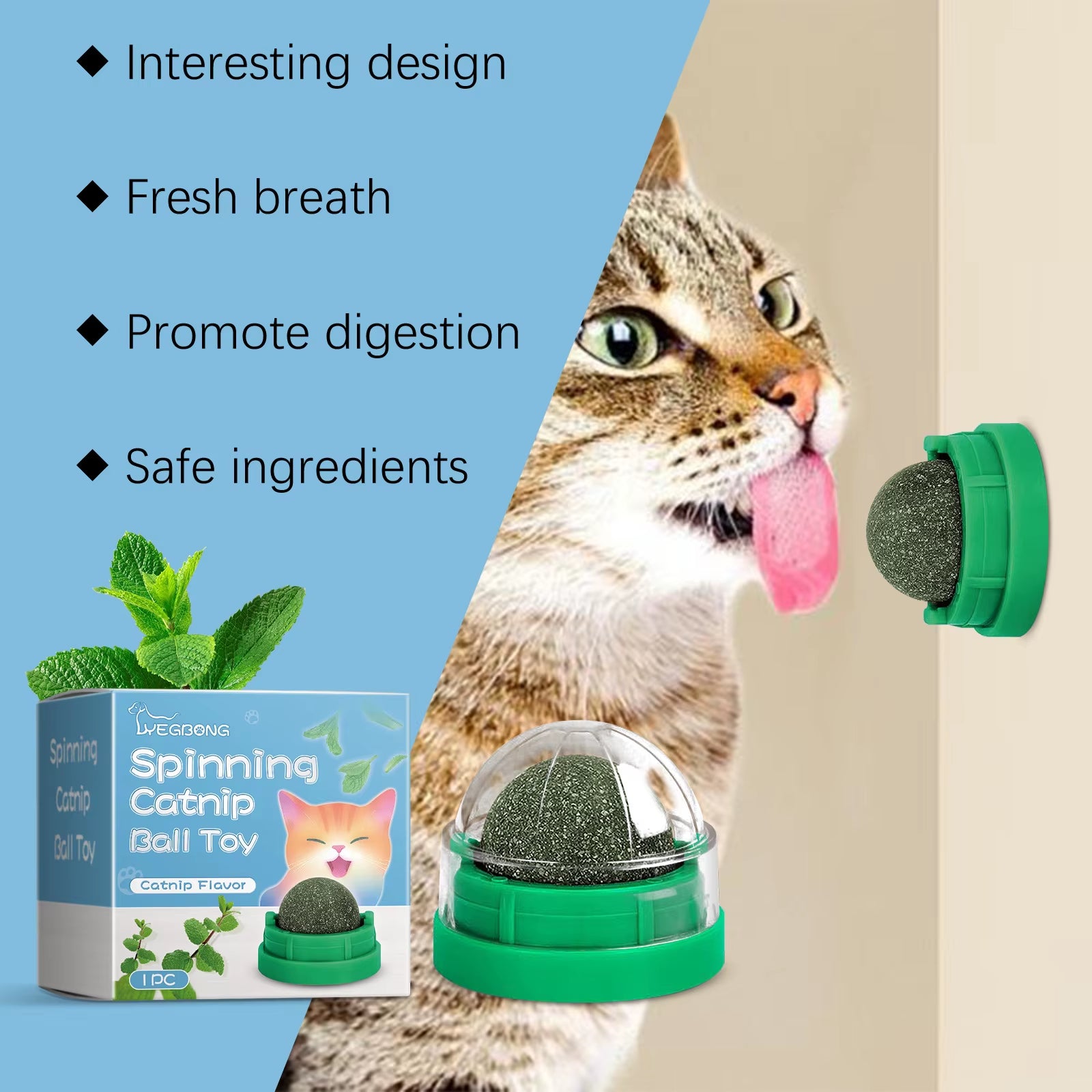 Mint-Flavored Rotating Cat Ball Toy, Chewing Toy, Teeth Cleaning and Care Rotating Mint Ball