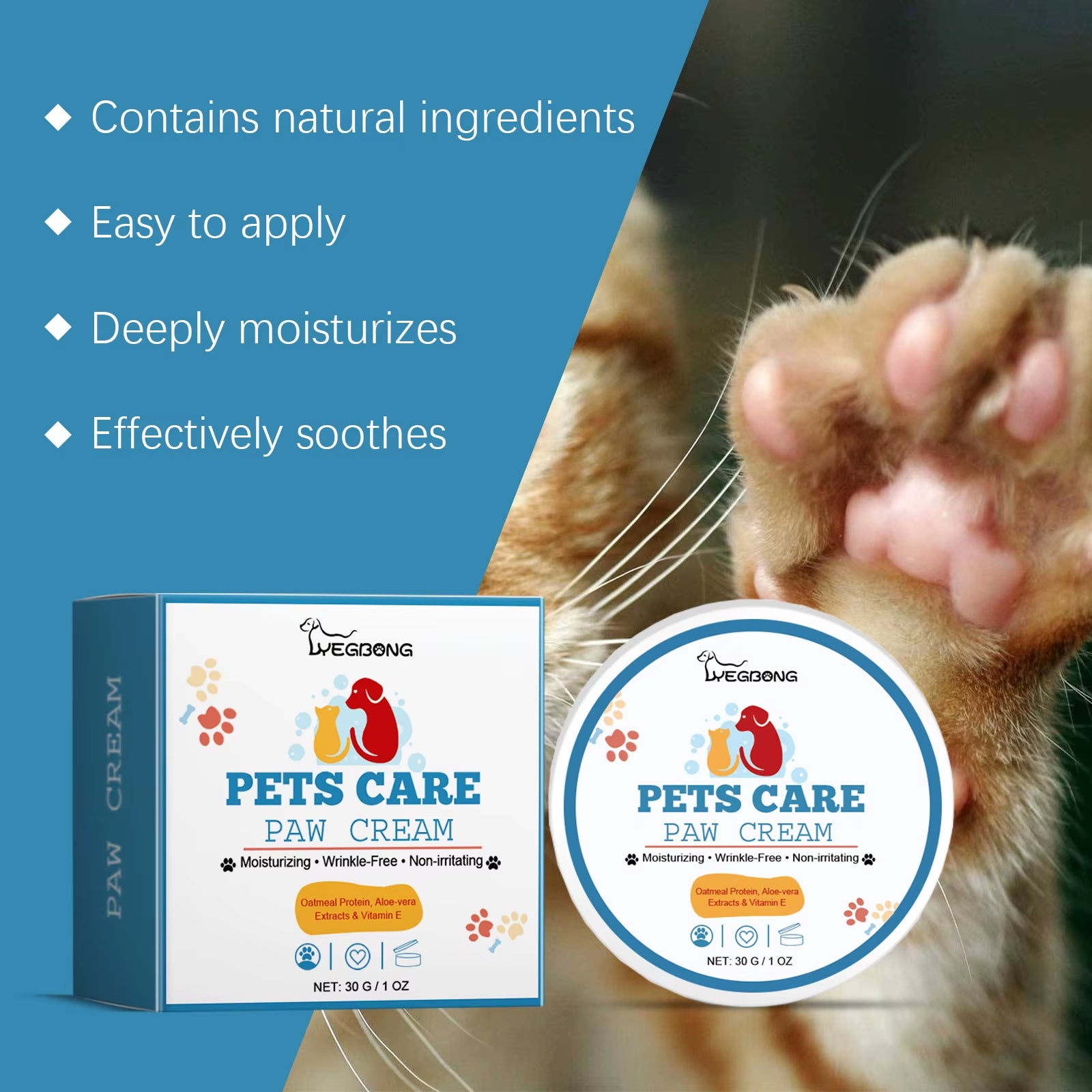 Pet Paw Care Cream Deeply Moisturizing for Dogs and Cats' Feet, Soles and Pads